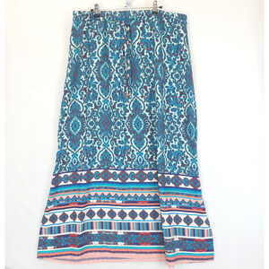 Faded Glory Maxi Skirt Paisley Pull On Women XXL Multicolor Teal Drawstring